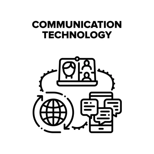 Kommunikationstechnologie Vektor Schwarze Illustration — Stockvektor