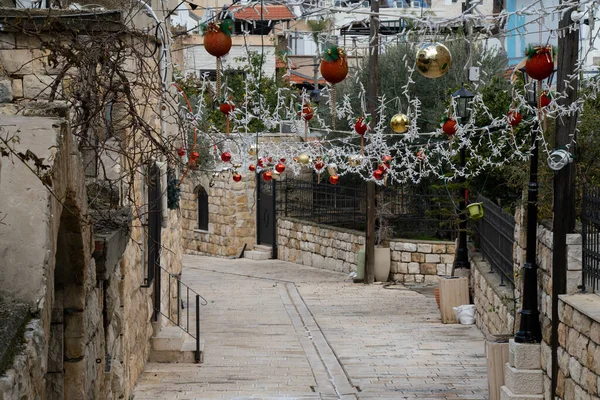 Fassuta Israel Dezembro 2021 Uma Rua Decorada Para Natal Aldeia — Fotografia de Stock
