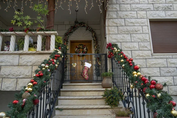 Fassuta Israel December 25Th 2021 House Entrance Decorated Christmas Arab — стоковое фото