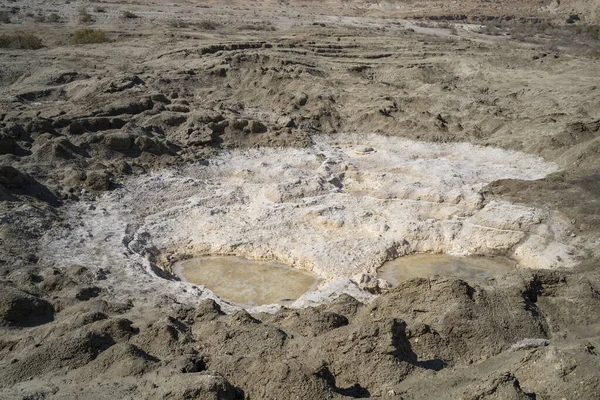 Salt Och Mineralsediment Ett Slukhål Nära Stranden Det Döda Havet — Stockfoto