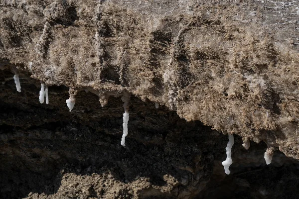 Sales Minerales Sedimentos Estalactitas Rocas Cerca Del Mar Muerto Israel — Foto de Stock