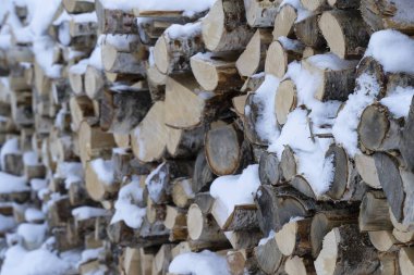 Kar kaplı odun yığınının seçici odak görüntüsü.