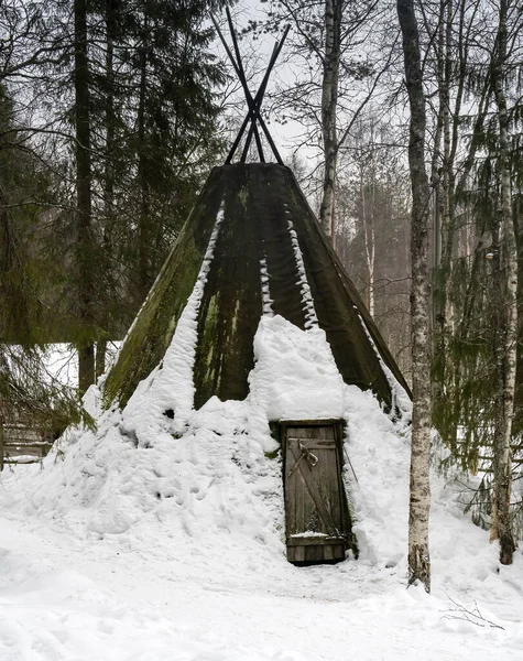 Una Tienda Sami Tradicional Kota Cubierta Por Tejido Musgoso Bosque — Foto de Stock