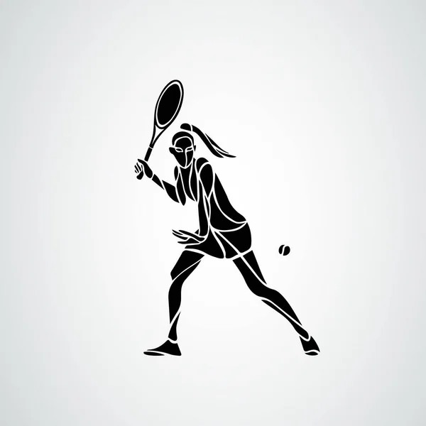 Tenista femenino estilizado clipart vector silueta — Vector de stock