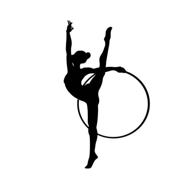 Rytmisk gymnastikk med Hoop Silhouette på hvit bakgrunn – stockvektor