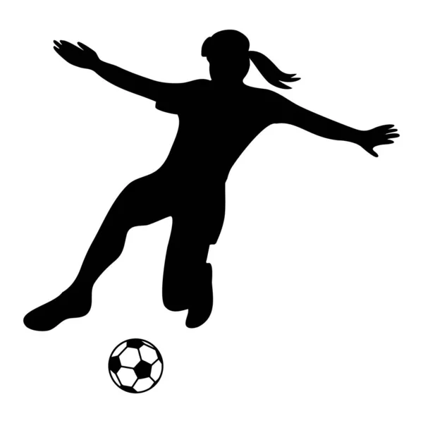Silhouette soccer woman player. Player shooting. — Stockvector