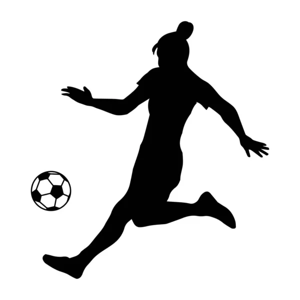 Silhouette soccer woman player. Player shooting. — Stock vektor