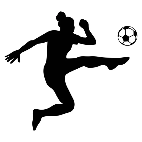 Silhouette soccer woman player. Player shooting. — Vetor de Stock