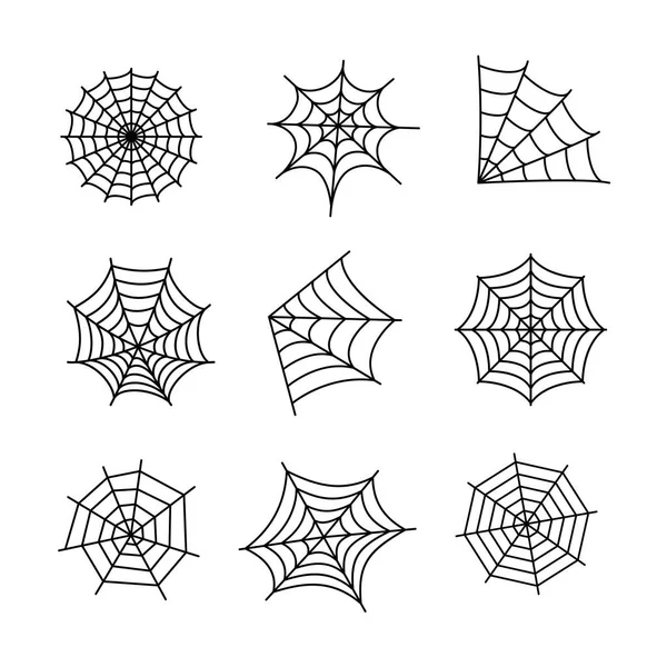 Halloween Zestaw Czarny Pająk Web Izolowane Białym Tle Elementy Konstrukcyjne — Wektor stockowy