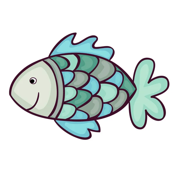 Cute Happy Funny Fish Vector Cartoon Character — Stock Vector