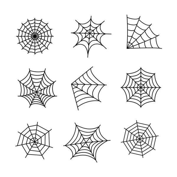 Conjunto Tela Araña Negra Halloween Aislada Sobre Fondo Blanco Elementos Gráficos Vectoriales