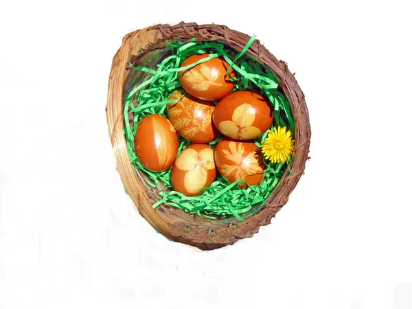 Корзина Традиционно Окрашенными Пасхальными Яйцами Марамурес Румыния — стоковое фото
