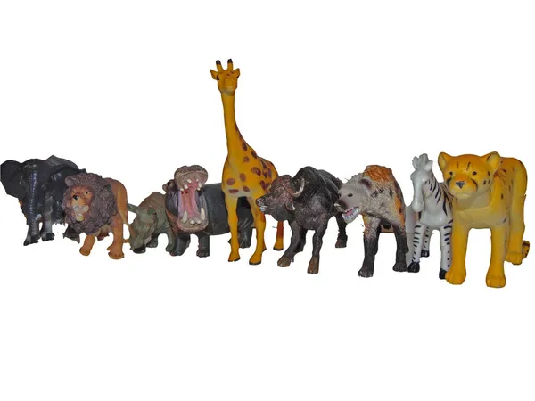 Іграшкові Тварини Слон Лев Гієна Буйвол Гепард Зебра Носоріг Гіпопотама — стокове фото