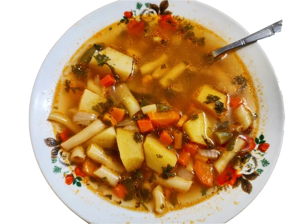 Bir tabakta sebze çorbası