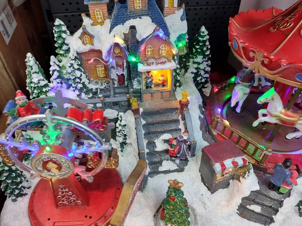Mini Stadt Mit Karussell Winter Weihnachtsschmuck — Stockfoto