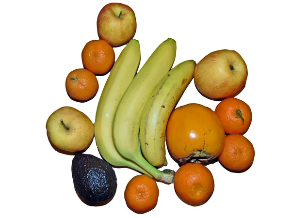 Φρούτα Που Απομονώνονται Λευκό Φόντο Κλημεντίνες Λωτός Μήλα Μπανάνες Αβοκάντο — Φωτογραφία Αρχείου