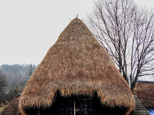 Telhado Uma Casa Antiga Tradicional Condado Maramures Museu Village Baia — Fotografia de Stock