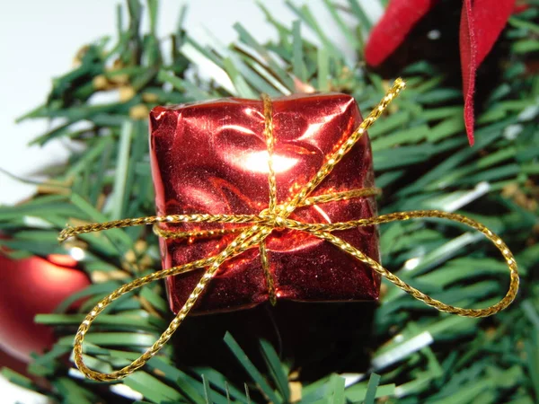 Caixa Presente Miniatura Para Decoração Natal — Fotografia de Stock