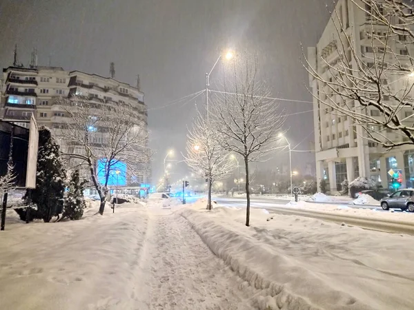Baia Mare Miasto Nocy Zima — Zdjęcie stockowe