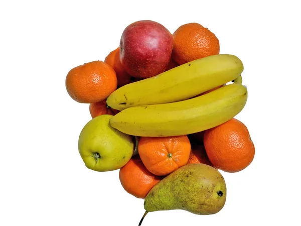 Vruchten Geïsoleerd Wit Bananen Peren Appels Clementines — Stockfoto