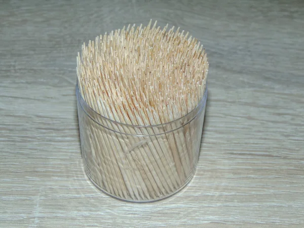 Toothpicks Box Wooden Background — Stock Photo, Image