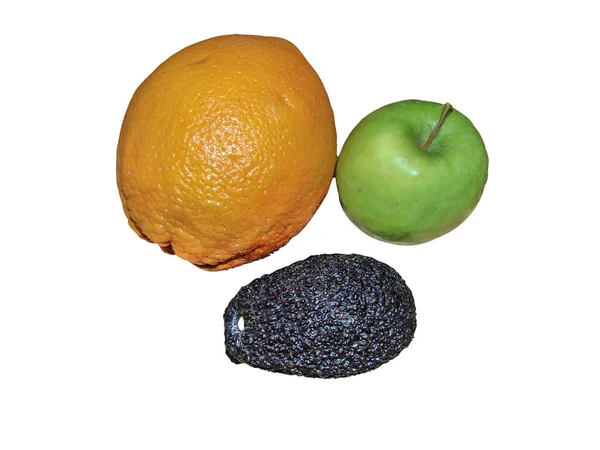 Оранжевый Зеленый Яблоко Авокадо Изолированы Белый — стоковое фото