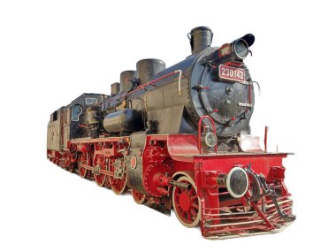 old steam locomotive made in Romania in 1932. Exhibited in Oradea. Isolated on white