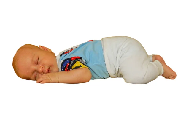 Chłopiec Śpi Odizolowane Biało — Zdjęcie stockowe