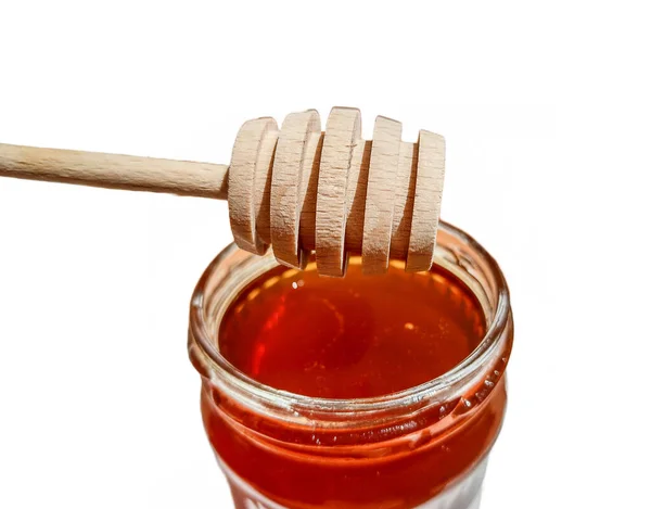 Wooden Spoon Jar Polyfloral Bee Honey Concept Beekeeping — Foto de Stock