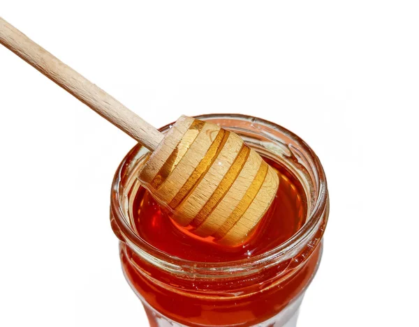 Wooden Spoon Jar Polyfloral Bee Honey Concept Beekeeping — Stock Fotó