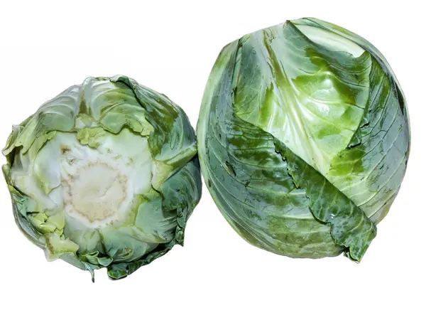 Two Pieces Fresh Cabbage Isolated White Background — Stockfoto