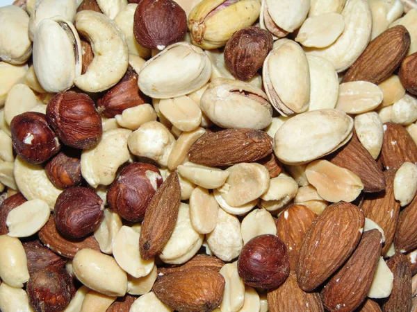 Group Hazelnuts Cashews Almonds Pistachios Peanuts — Fotografia de Stock