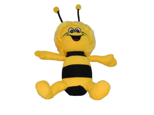 Pluszowe Uśmiechnięte Pszczoły Izolowane Białym Tle Zabawka Dla Pszczół — Zdjęcie stockowe