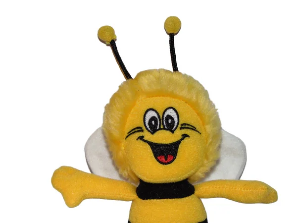 Pluszowe Uśmiechnięte Pszczoły Izolowane Białym Tle Zabawka Dla Pszczół — Zdjęcie stockowe