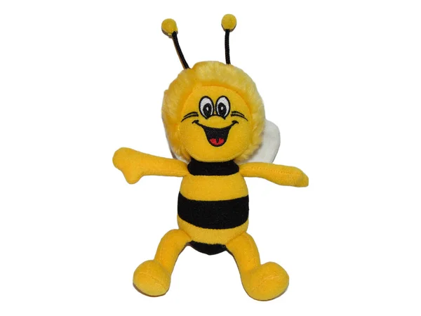 Plüsch Lächelnde Biene Isoliert Auf Weißem Hintergrund Bienenspielzeug — Stockfoto