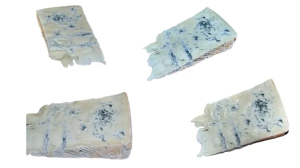 Collage Mit Gorgonzola Käse Isoliert Auf Weißem Hintergrund — Stockfoto