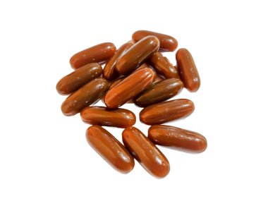 bir grup ayçiçeği lecithin kapsül beyaz üzerinde izole