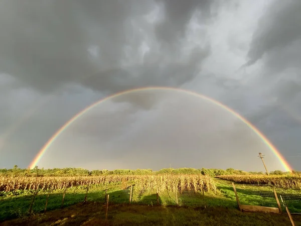 Arco Iris Natural Después Lluvia Condado Maramures Rumania —  Fotos de Stock