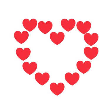 Büyük bir kalp şeklinde kırmızı kalpler. Kalp çizimi