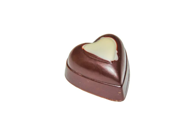 Praliné Chocolat Forme Coeur Isolé Sur Blanc — Photo