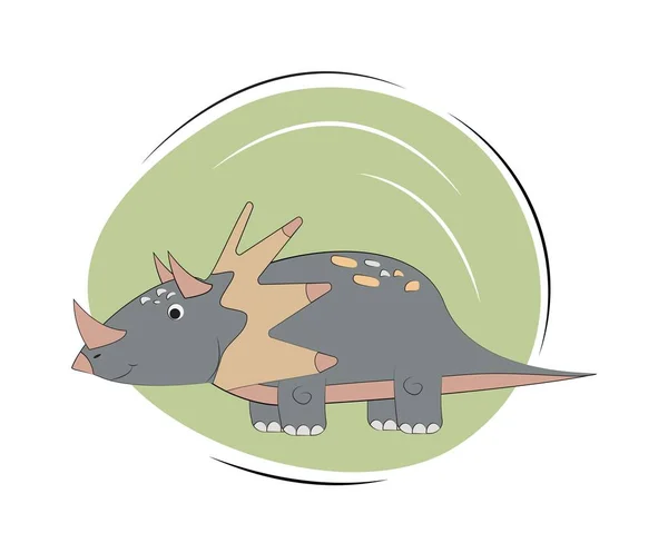 トリケラトプスは微笑んだ 緑の背景にハッピーディノ ハッピートリケラトプス — ストックベクタ