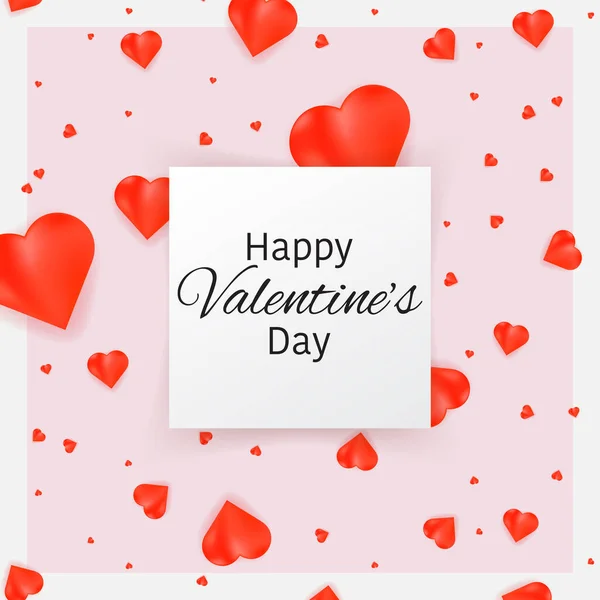 Square Valentines Day šablona s červenými srdci a růžové pozadí. — Stockový vektor