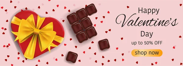 Happy Valentines Day banner with pink background. — 图库矢量图片