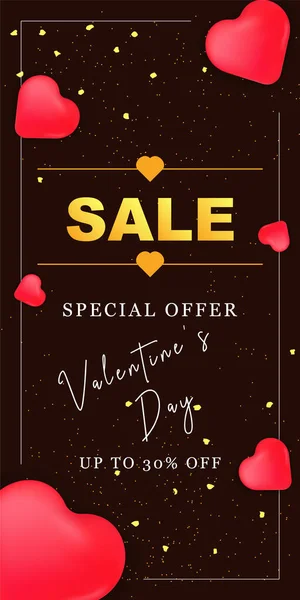 Romantic Frame Hearts Happy Valentine Day Template Banners Cards Invitations — 图库矢量图片
