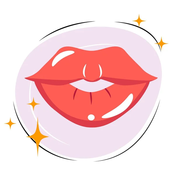 Plump lips with pink lipstick. Make up illustration with lips and sparkles. — Stok Vektör