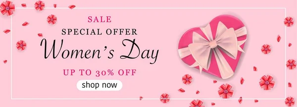 Pink Banner Happy Women Day Special Offer International Women Day — Stock Vector