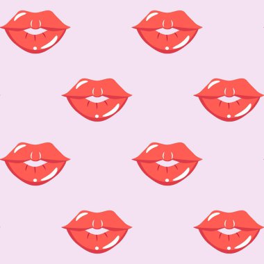 Pembe arka planda pembe dudakları olan kusursuz bir desen..