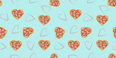 Pizzalı kusursuz desen ve mavi arka planda kalpler.. 