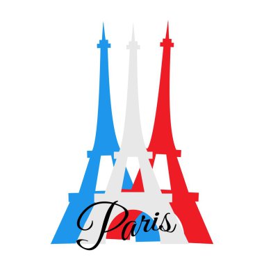 Beyaz, mavi ve kırmızı renklerde Eyfel Kulesi. Paris. 