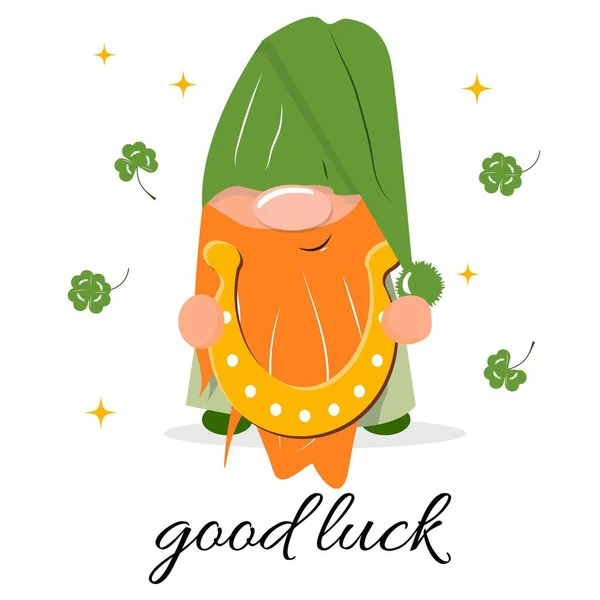 St. Patrick ilustrace s malým gnómem oblečený v zeleném. — Stockový vektor